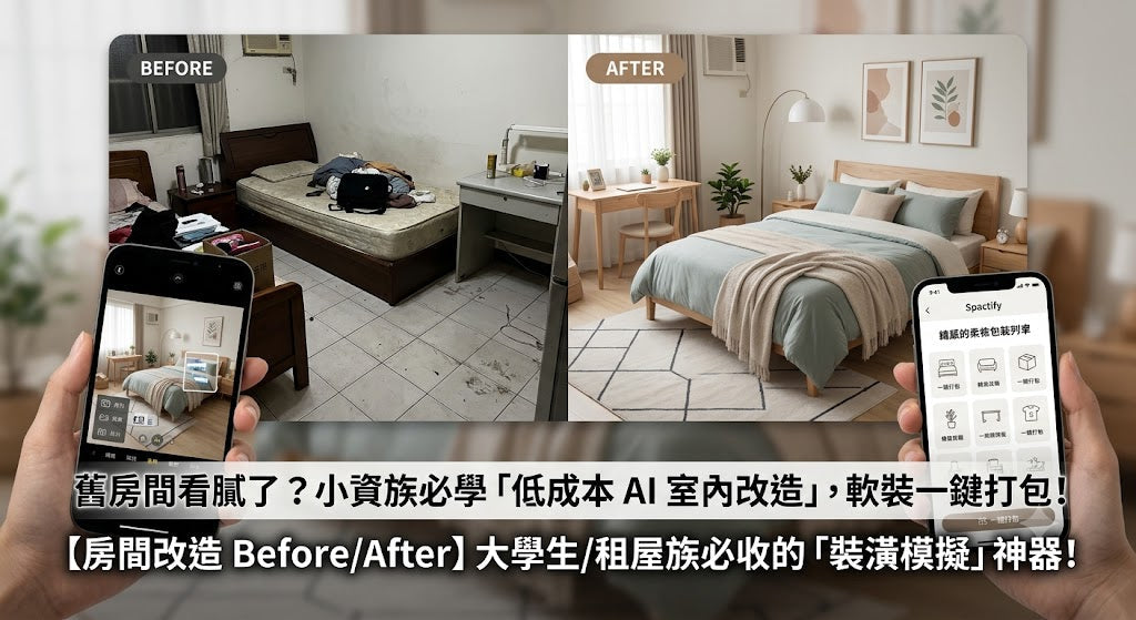 【房間改造 Before/After】大學生/租屋族必收的「裝潢模擬」神器，一鍵把看膩的宿舍、小套房變身韓系北歐風！